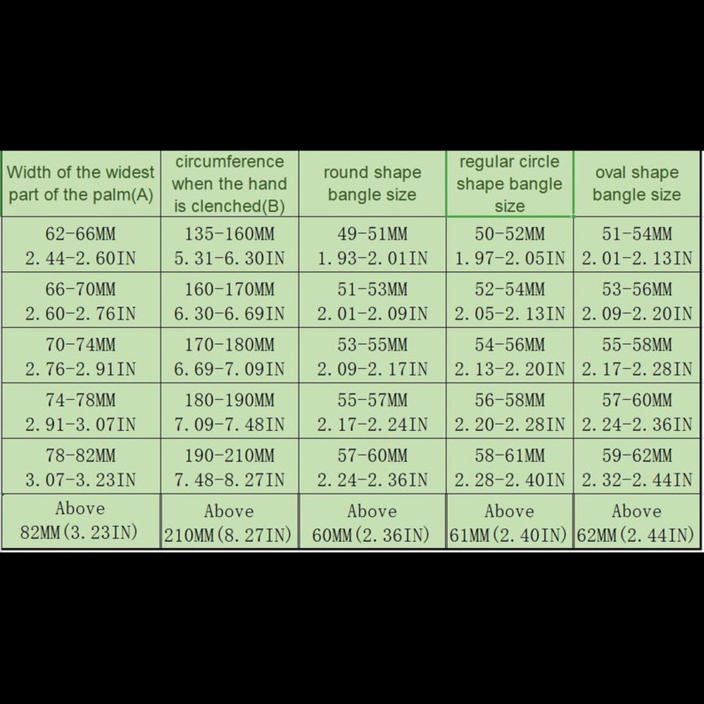 Bangle sizing chart